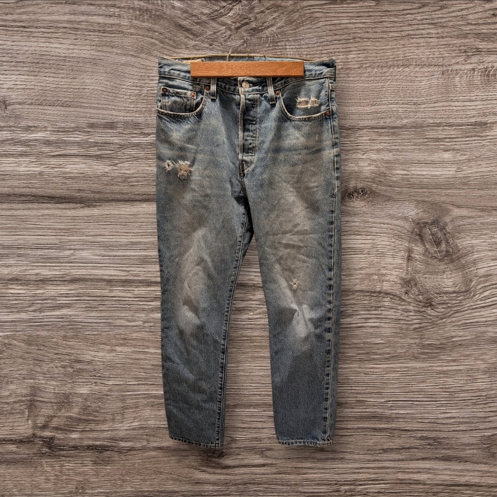 Levi's Big E 501 Distressed Light Blue Straight Jeans